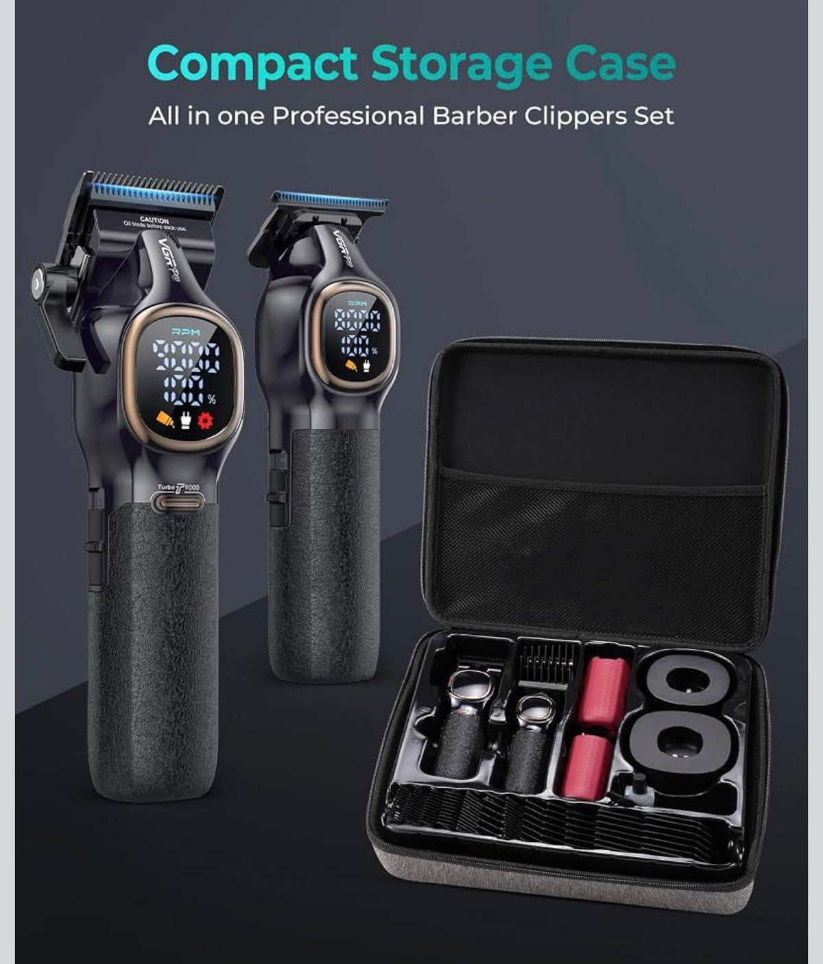VGR V-886 S2 Professionelles kabelloses Haarschneidemaschinen-/Trimmer-Set mit LED-Anzeige – Pink oder Schwarz