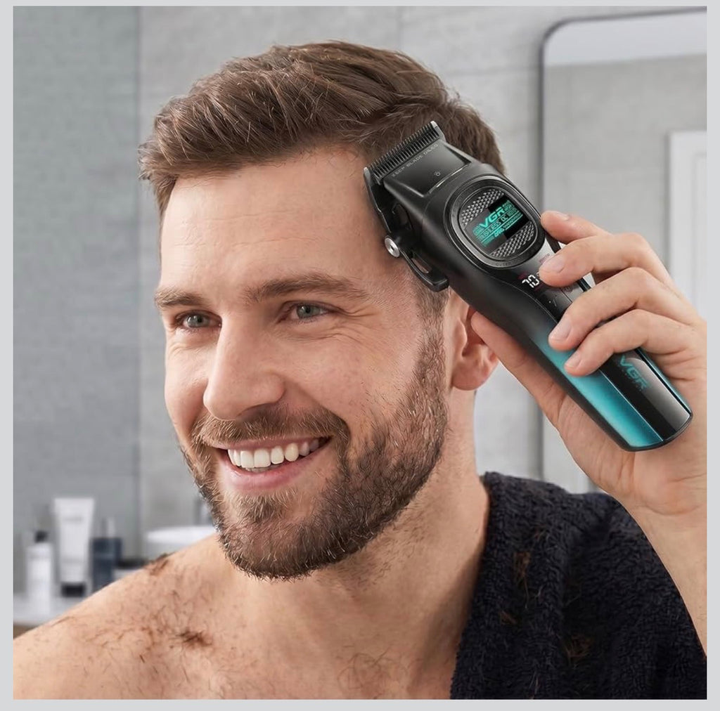 VGR V-886 S2 Professionelles kabelloses Haarschneidemaschinen-/Trimmer-Set mit LED-Anzeige – Pink oder Schwarz