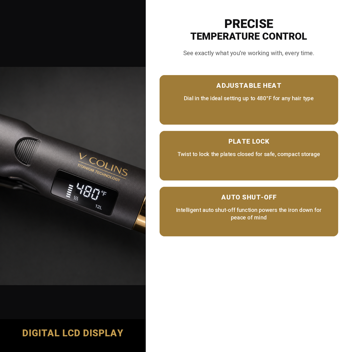 V Colins 1.75 inch titanium flat iron with digital display
