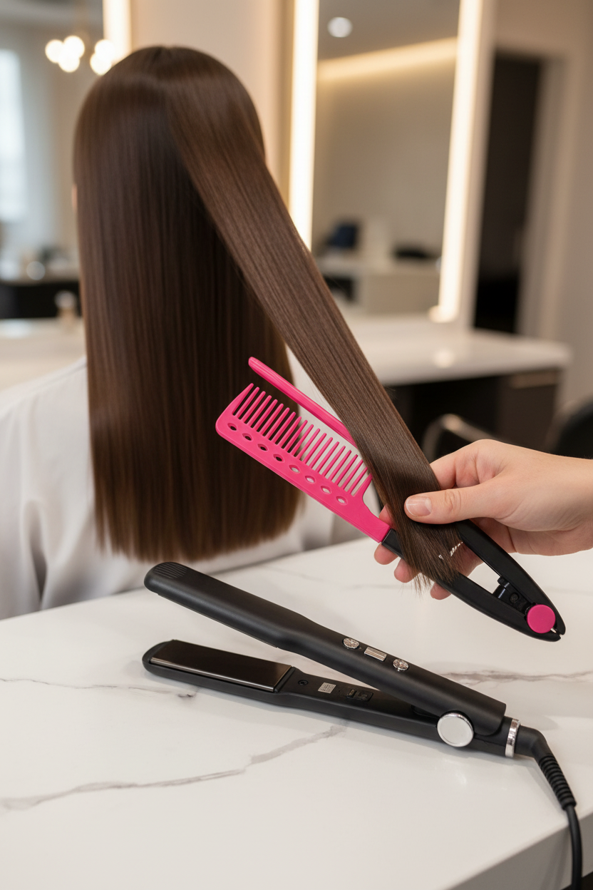 Editorial beauty shot with flat iron