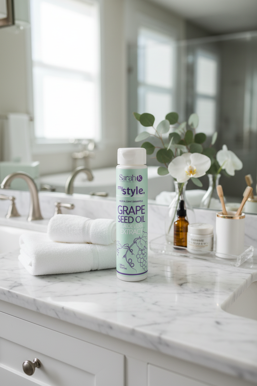 Sarah K My Style Shampoo on luxury home bathroom marble vanity
