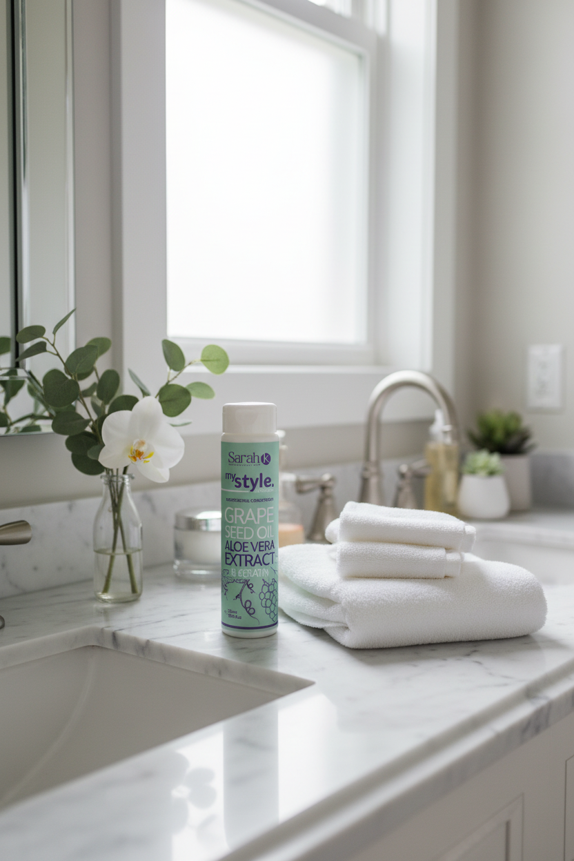 Sarah K My Style Conditioner on luxury home bathroom marble vanity