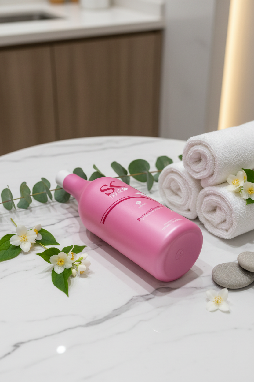 Sarah K Treatment Reconstructor flat lay marble salon
