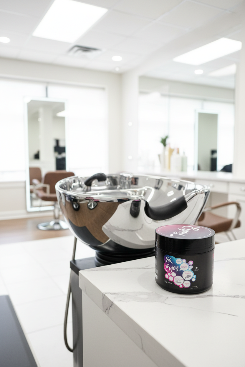 SK Enjoy Reconstruction Mask beside salon wash basin