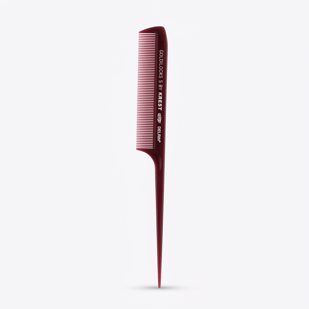 Burgundy Krest Goldilocks-5 rat tail comb on white background