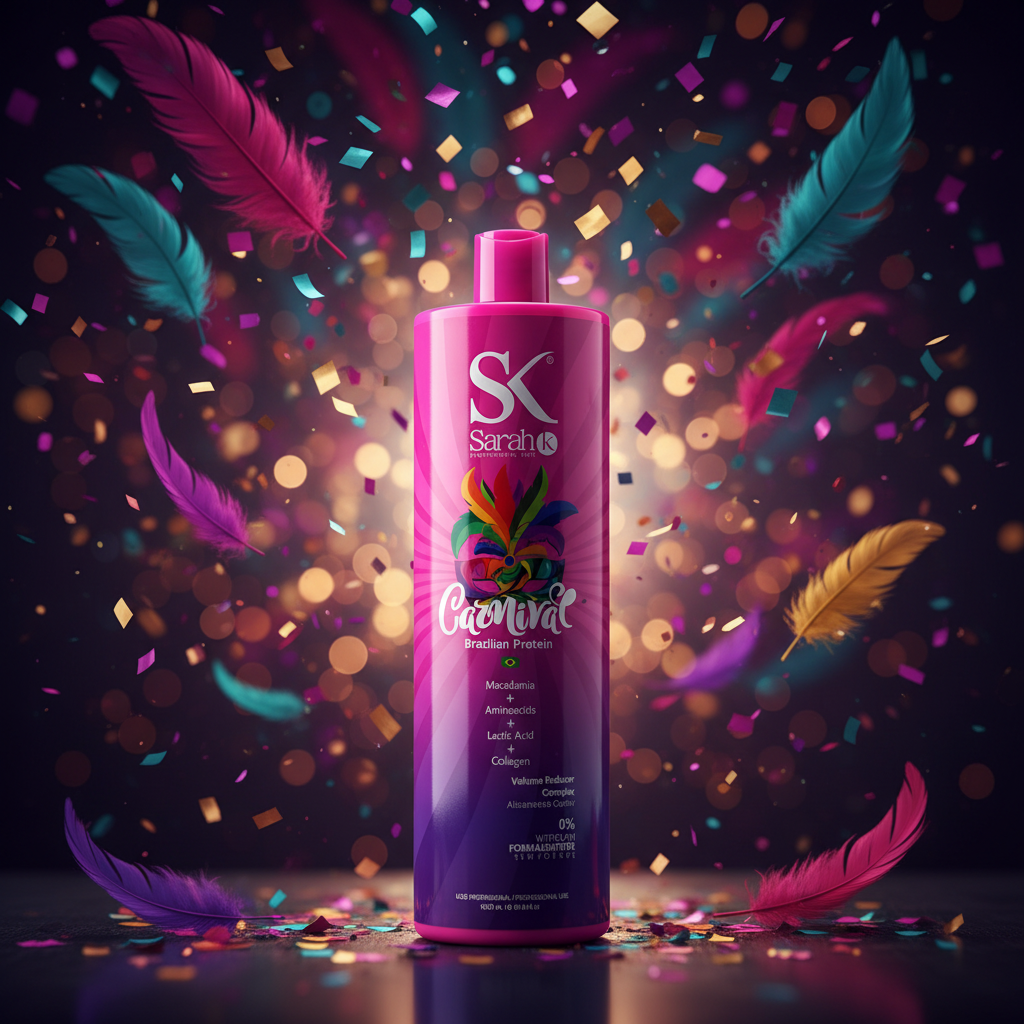 Sarah K Carnival Brazilian Protein with vibrant carnival background