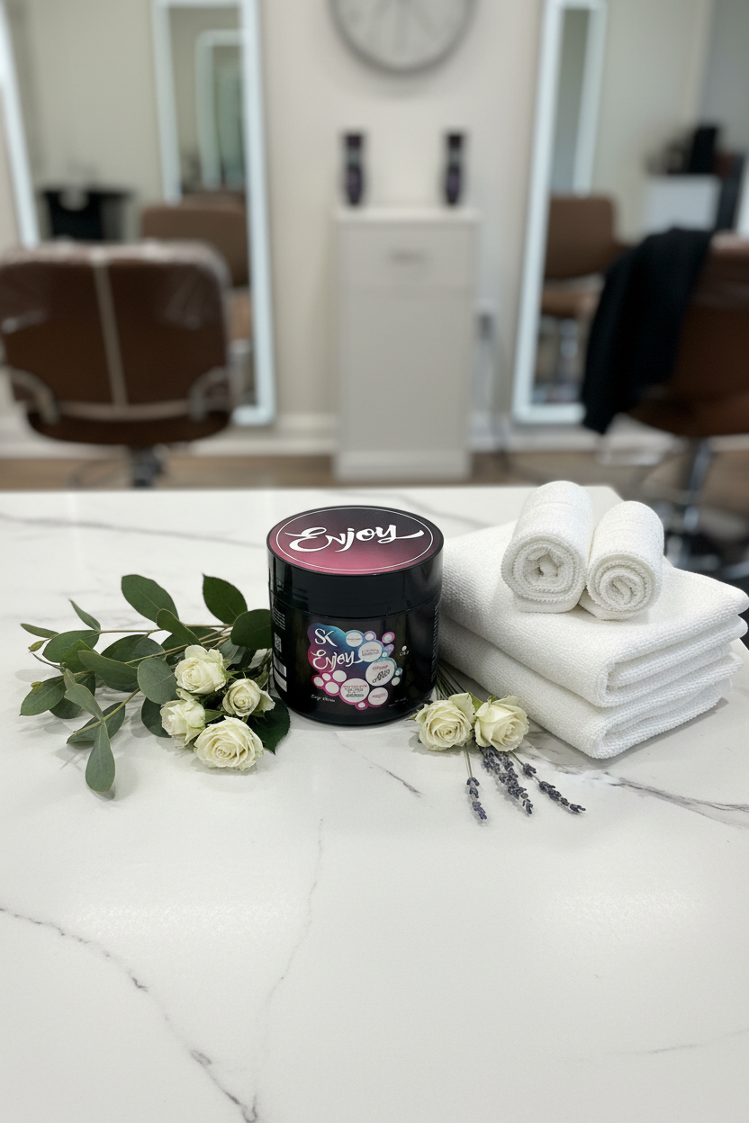 SK Enjoy Reconstruction Mask flat lay marble salon