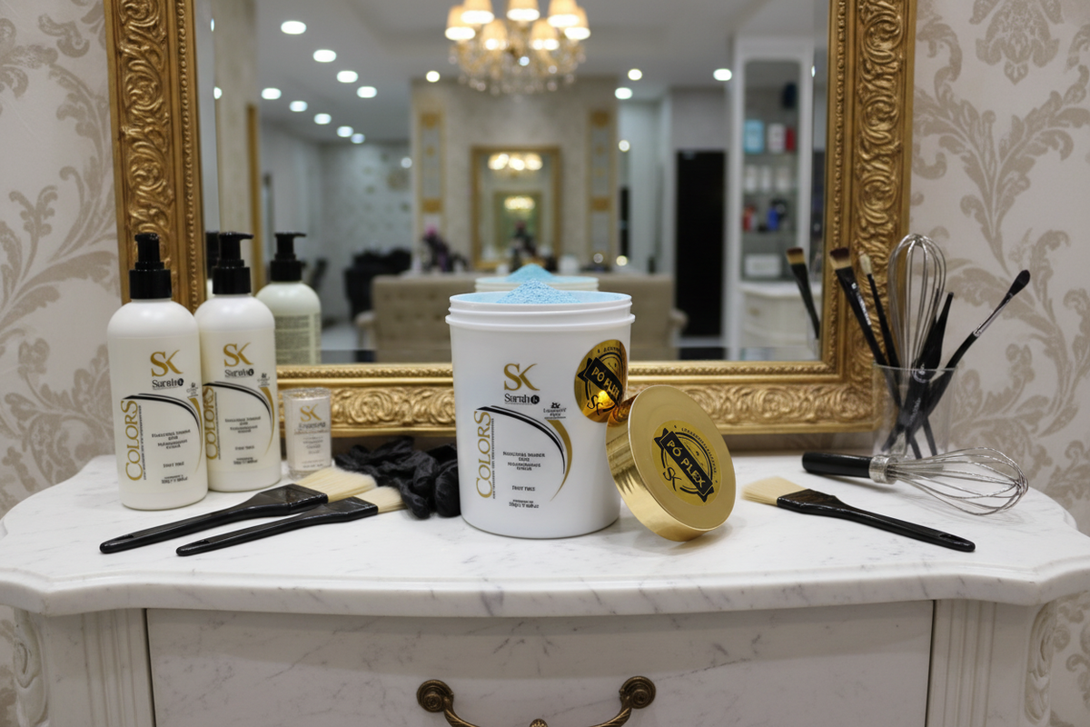 SK Colors blue powder on salon shelf