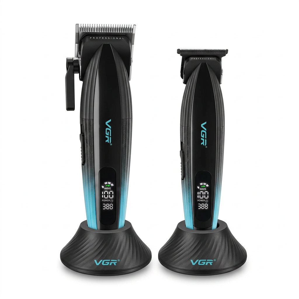 VGR cordless clipper and trimmer set on white